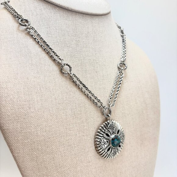 Sterling Silver 925 Turquoise Bezel Set Circle Pendant Necklace Size 18" Length - Picture 3 of 12